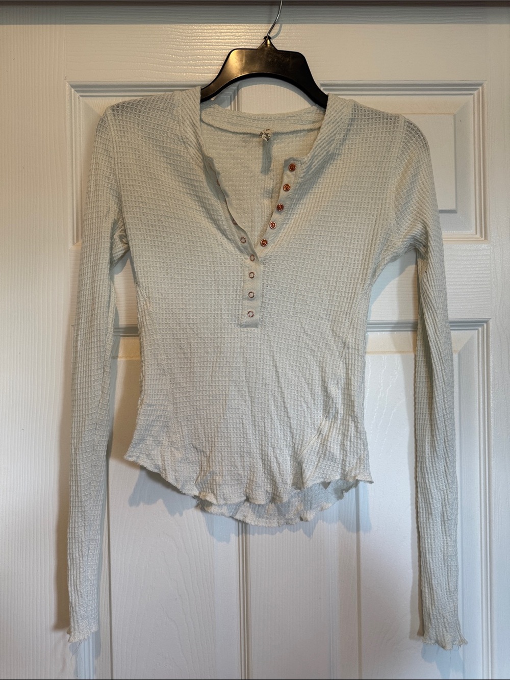 Waffle Henley Long-Sleeve Top - Light Cream